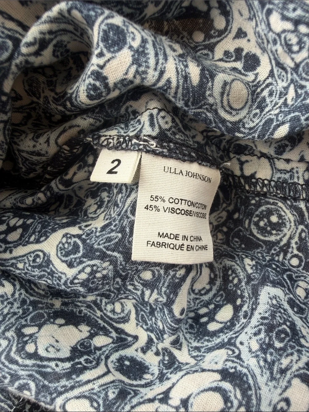 Ulla Johnson Blue Floral V-Neck Puff Sleeve Blouse